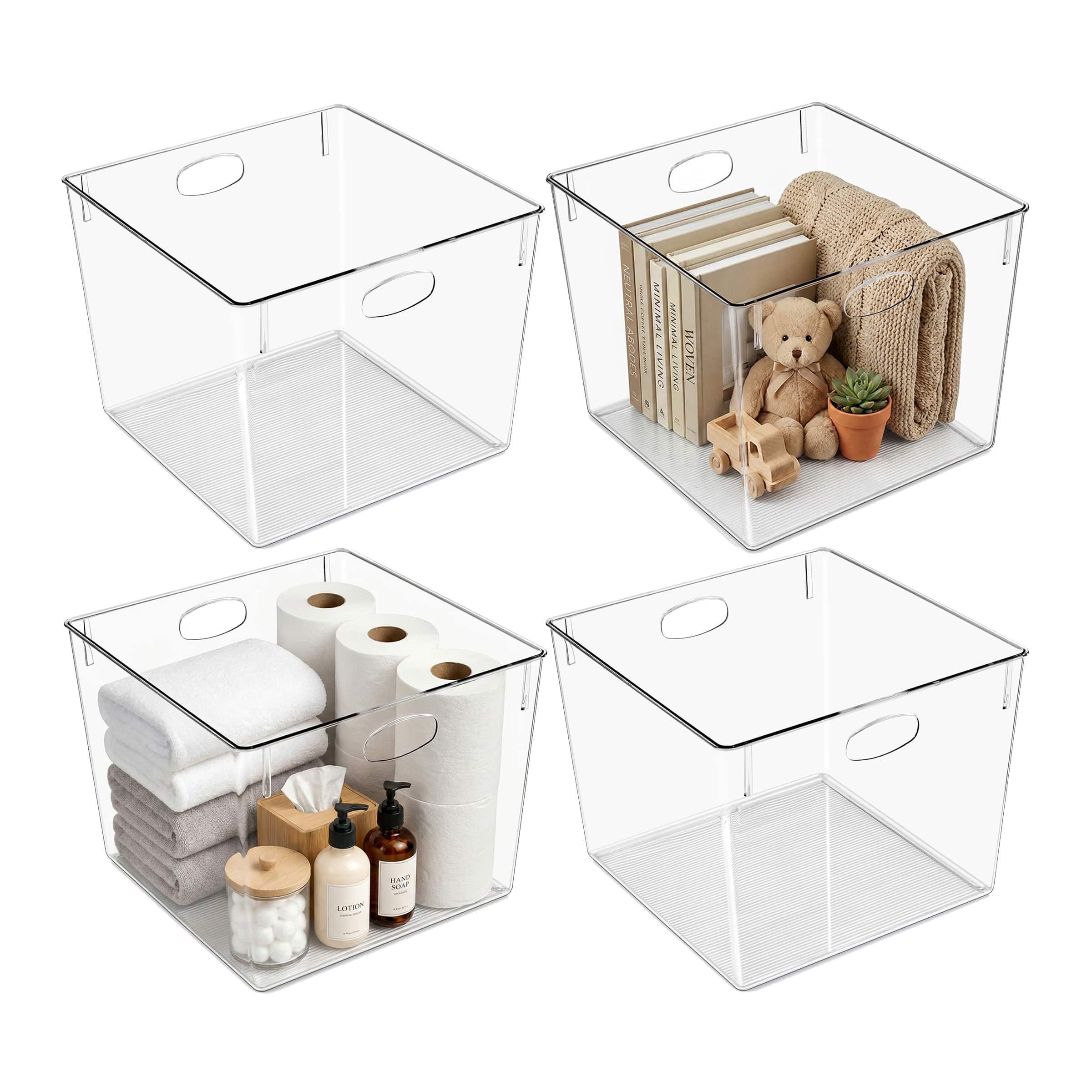 Sorbus - 13.5x13.5 Cube Storage Bins, 4 Pack Extra Large Square Organizer Bins with Handles - Clear