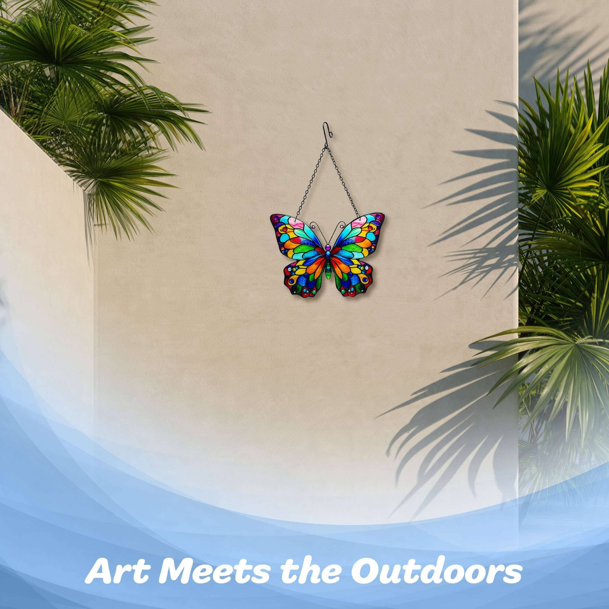 G128 10 In Butterfly Stained Glass Window Hanging Suncatchers Ornament ...
