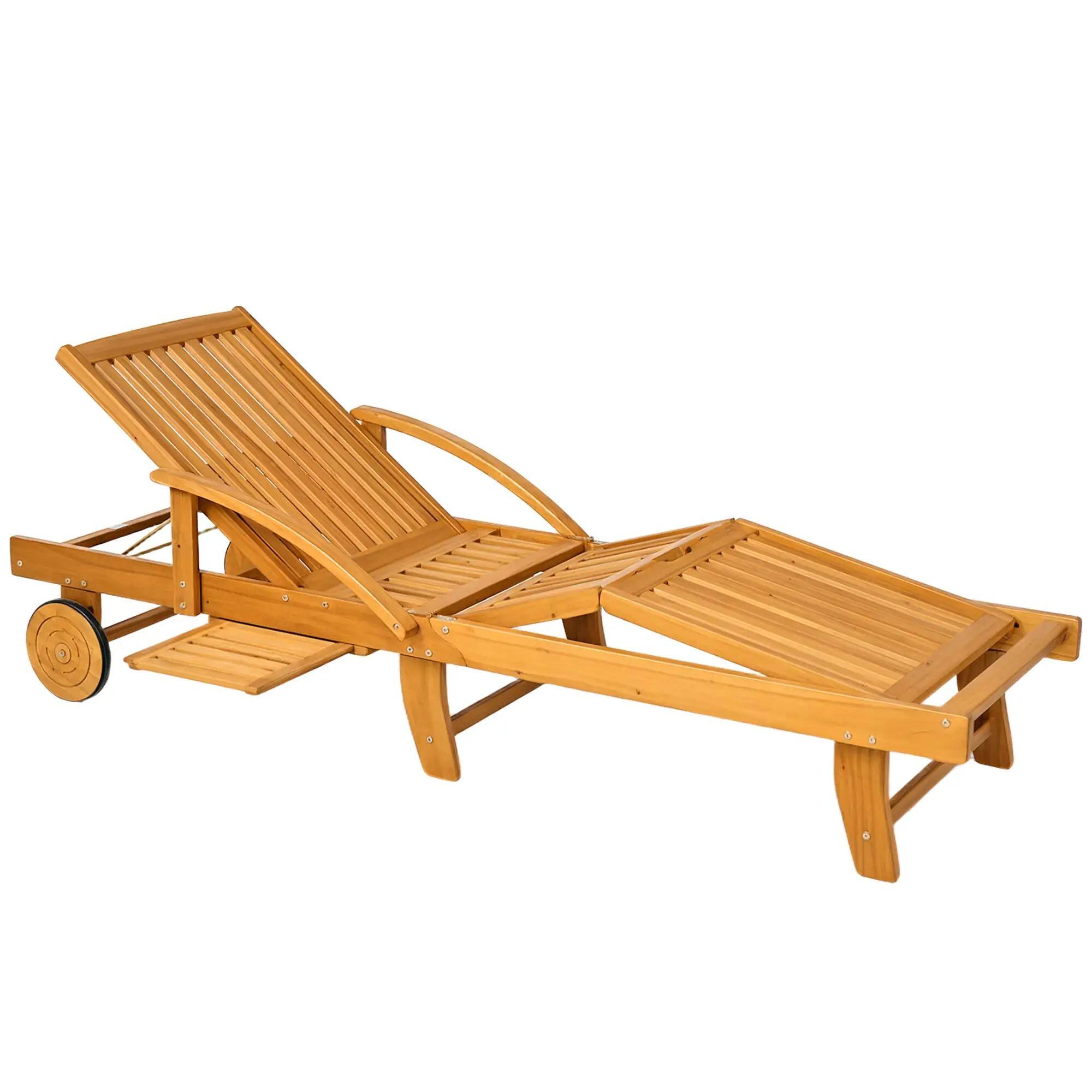 Angle. Resenkos - Resenkos Premium 4Level Adjustable Tanning Chair With Wheels, Acacia Wood Patio Lounger, Teak - Teak.