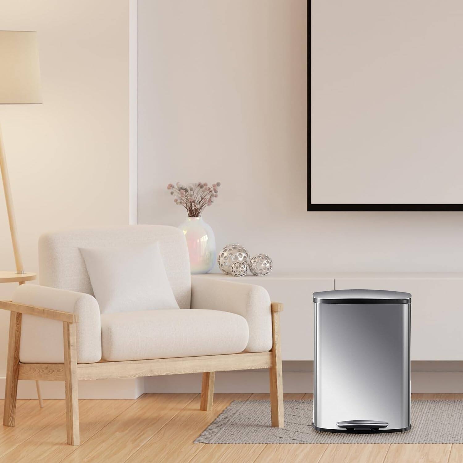 Alt View 5. Homhougo - 13.2 Gal/50L Step Trash Can, Rectangular Stainless Steel Garbage Can, Fingerprint-Resistant Recycling Bin - Silver.