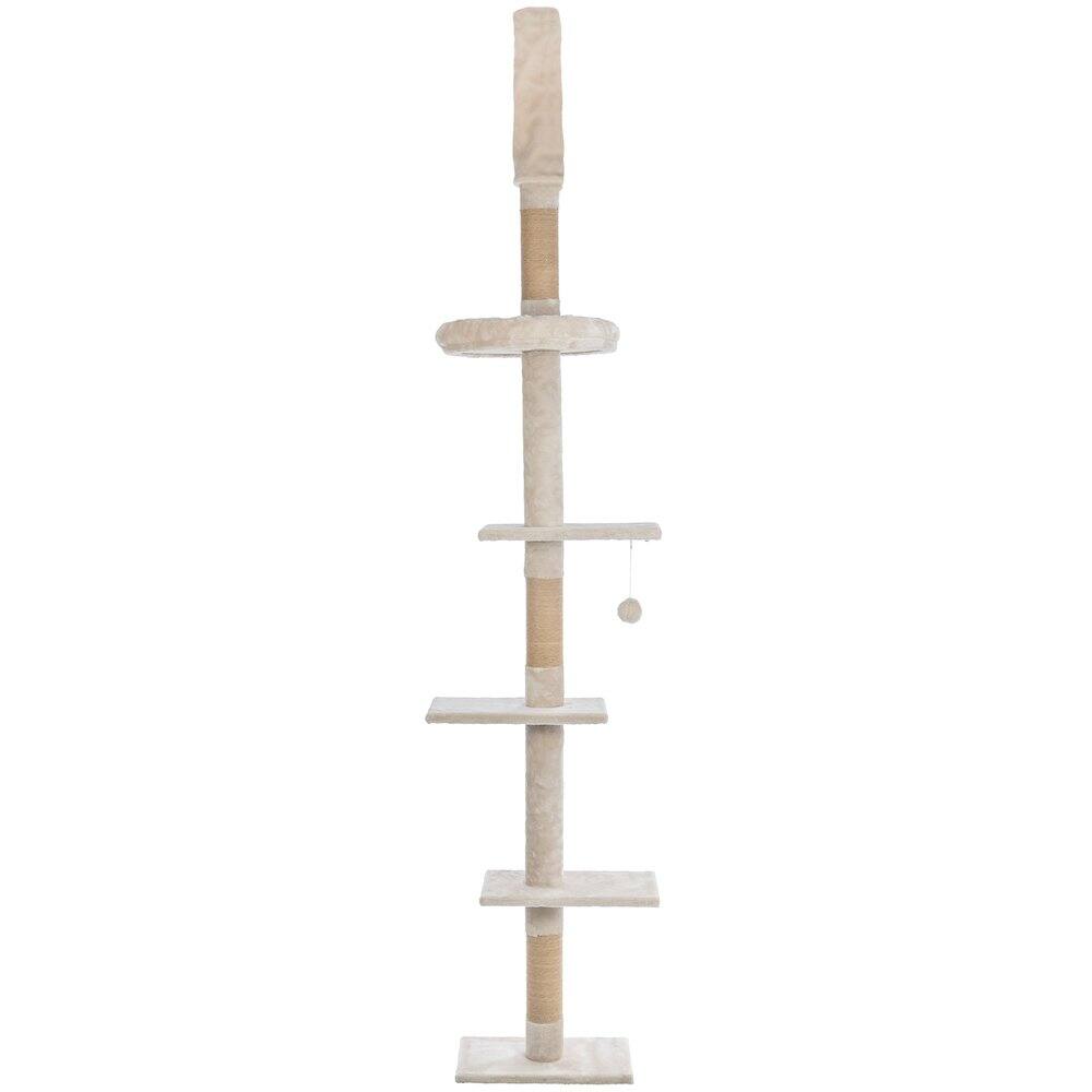 Front. TRIXIE - Kobe Sisal & Plush 90.5"-104" Ceiling Mount Cat Tree, 4-Level Cat Tower, Beige - Beige.
