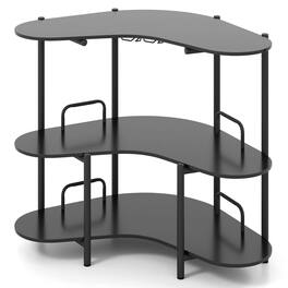 Costway - 3-Tier Home Bar Unit with Stemware Racks & Storage Shelves with Metal Frame - Black