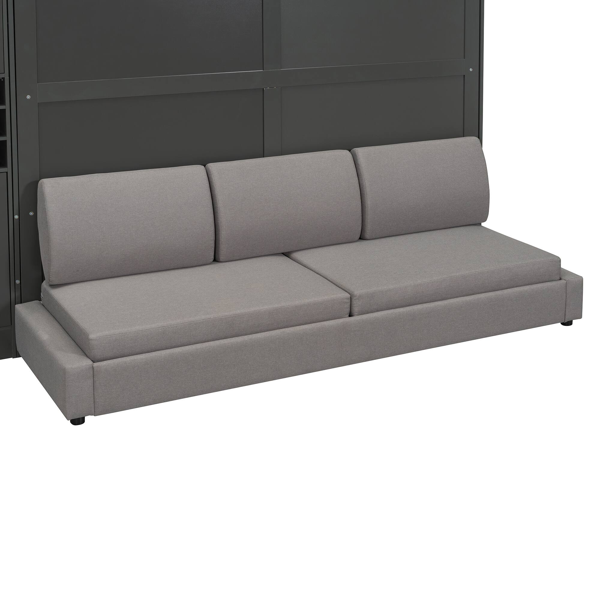 Alt View 10. Tiramisubest - Queen Size Murphy Bed with Sofa, Shelves, USB & Light, Gray, 114x41x84 inch, 485 lbs - Gray.
