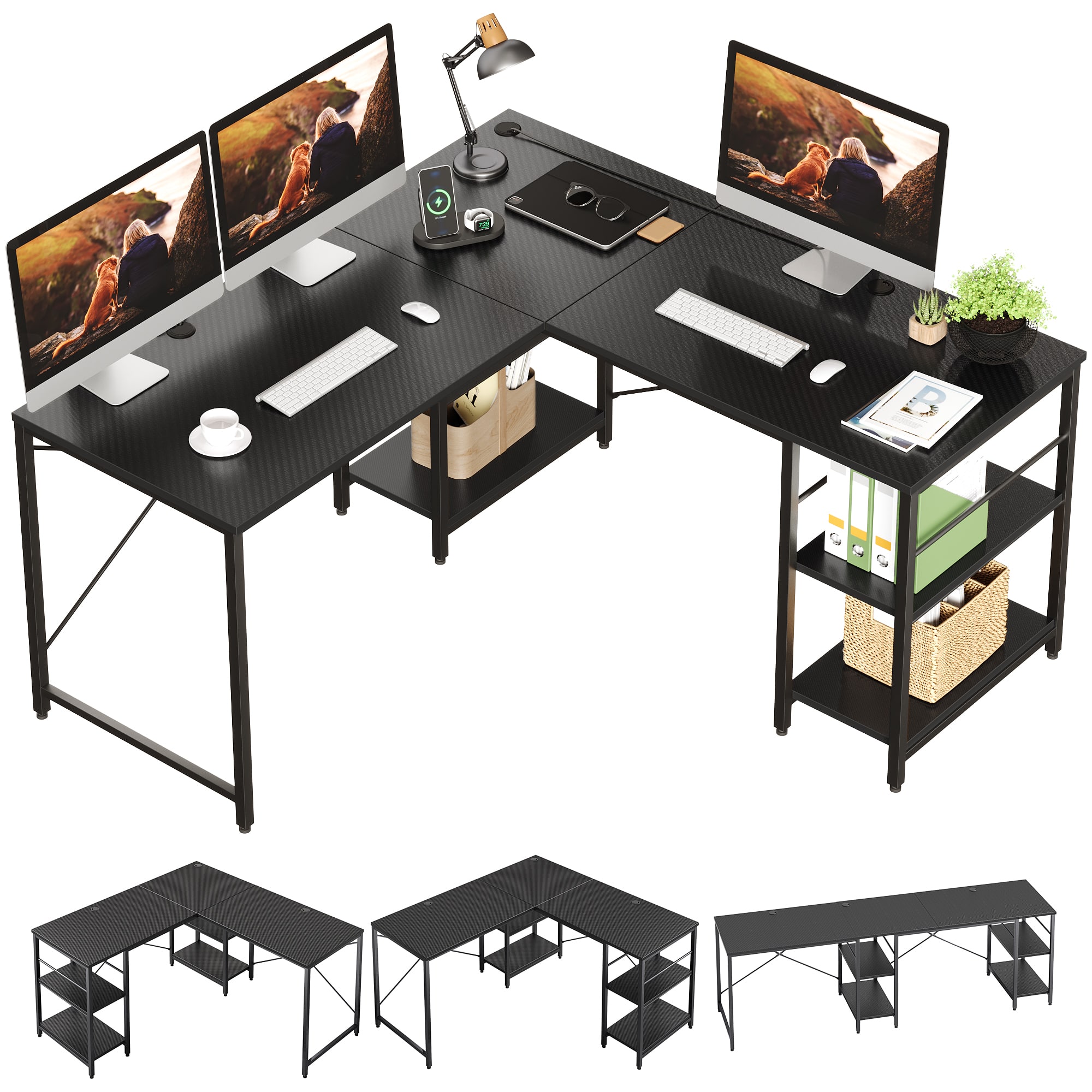 Front. Bestier - Bestier 59inch L Shaped Desk with Shelves Home Office Gaming Computer Desk - black.