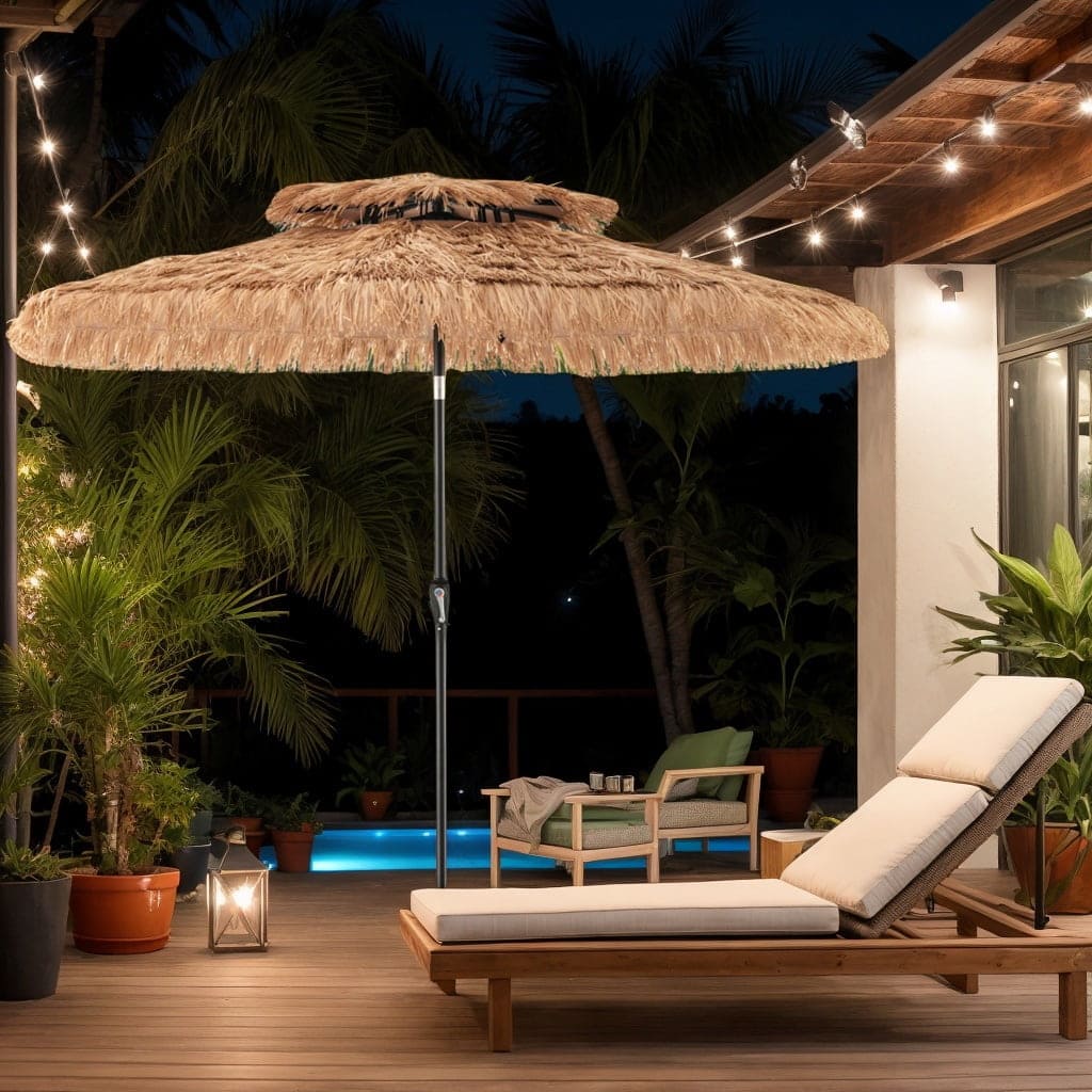 Kadyn - 9 Feet Thatched Tiki Umbrella with 8 Ribs Outdoor Table Umbrella Yard Umbrella Outdoor Patio Umbrellas for Outdoor Patio - Brown