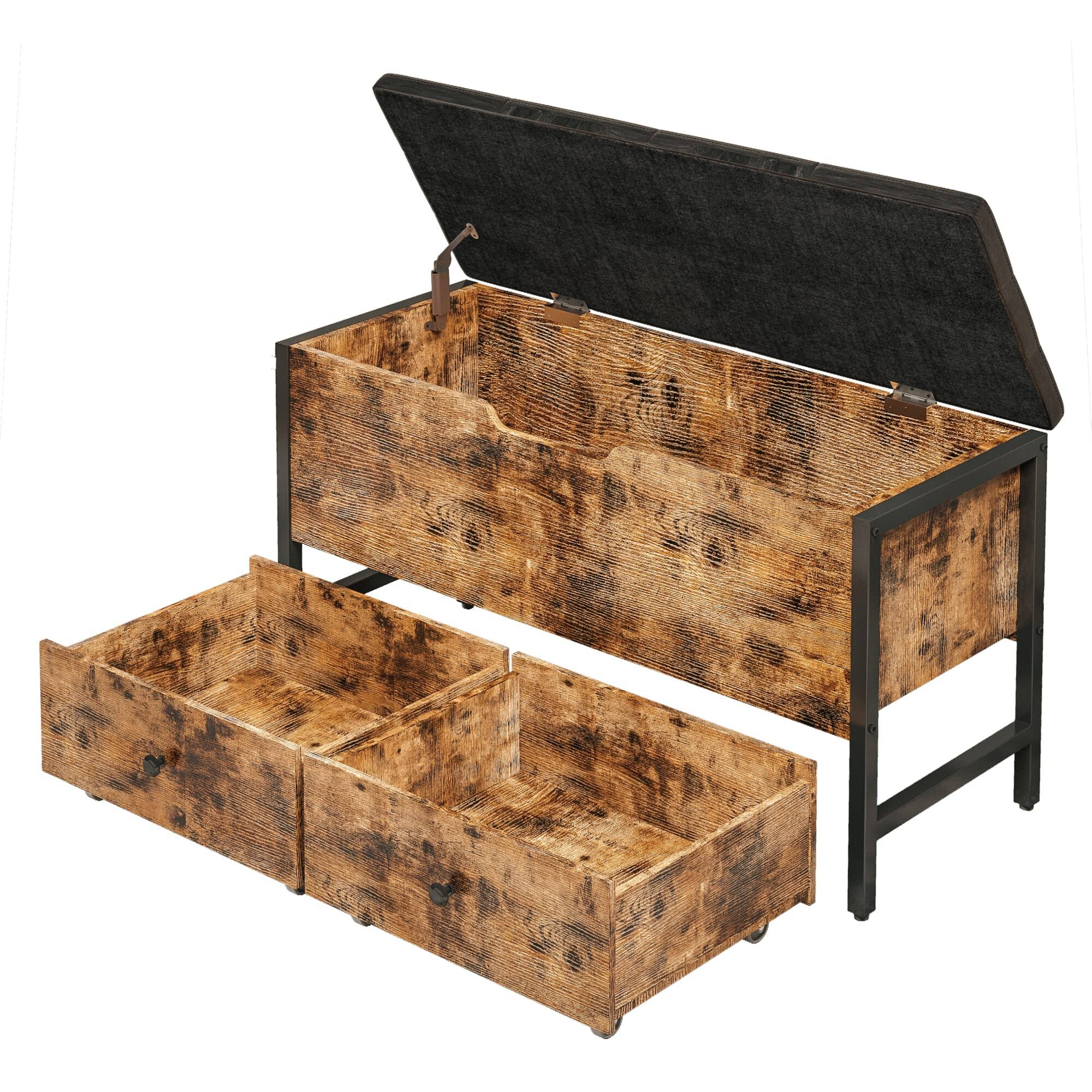 Alt View 5. JETRANSPORT - Storage Bench Wooden Flip Chest Drawers Bedroom/living Room/entryway Supports Vintage Brown Black - Default.