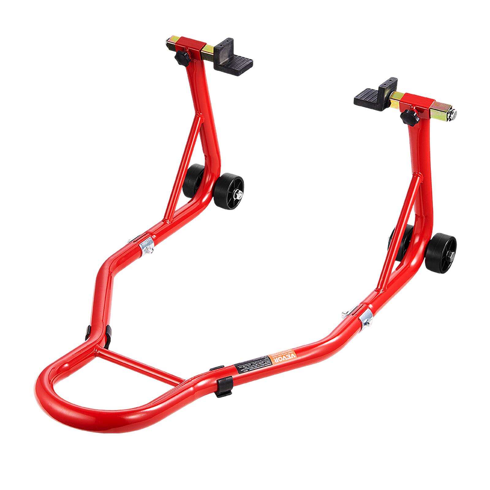 Alt View 5. VEVOR - Motorcycle Rear Wheel Stand, 850 LBS Load Capacity Heavy Duty Rear Wheel Stand with U + L Fork Swingarm Spool - Red.