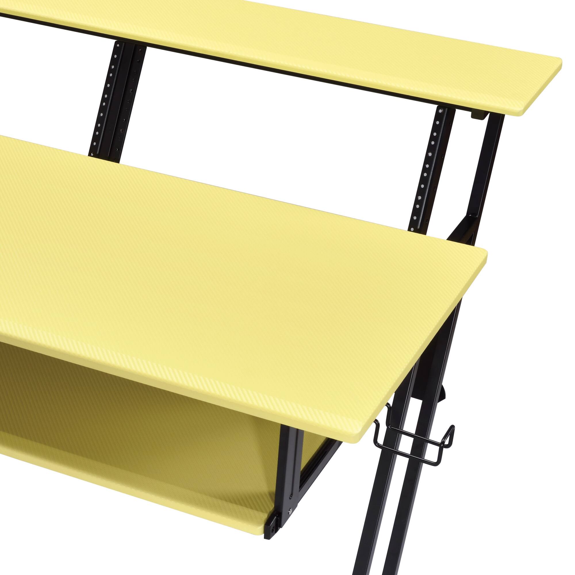 Left. GOODSILO - Professional Music Recording Studio Desk with Keyboard Shelf and Casters - Black+Yellow.