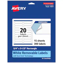 Avery - Removable Rectangle Labels, .75" x 3.5", 300ct - White