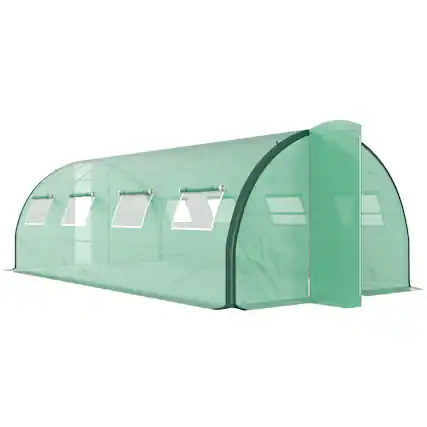 Front. Outsunny - 20' x 10' x 6.6' Walk-in Tunnel Greenhouse with Upgraded Structure, Outdoor Green House with 2 Hinged Doors - Green.