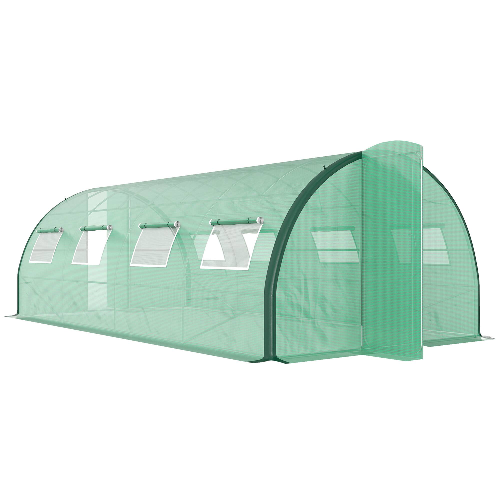 Front. Outsunny - 20' x 10' x 6.6' Walk-in Tunnel Greenhouse with Upgraded Structure, Outdoor Green House with 2 Hinged Doors - Green.
