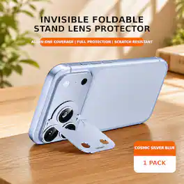 Dteck - Metal Camera Lens Protector for Apple iPhone 17 Pro, Temepred Glass Lens Cover, Invisible Kickstand - Blue