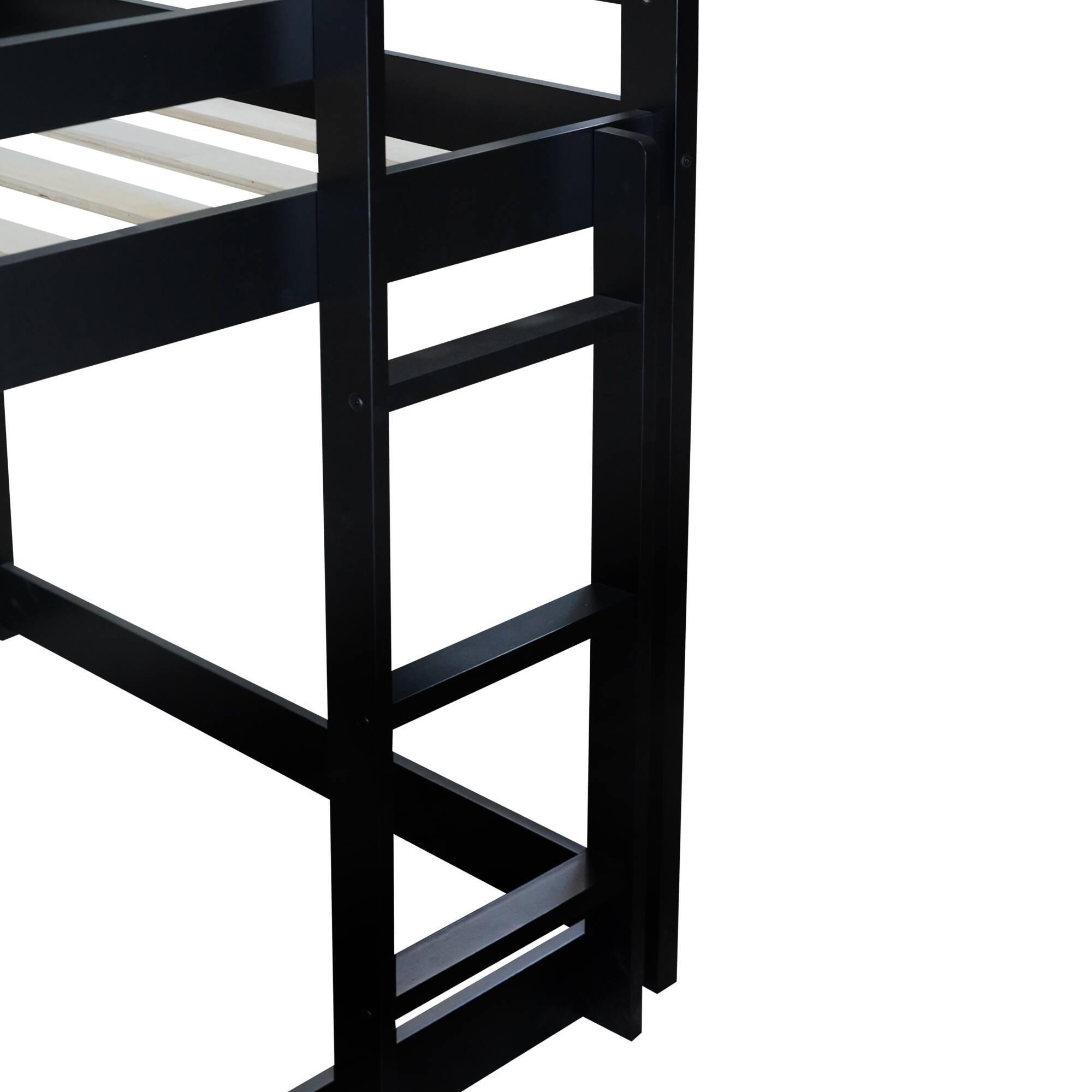 Alt View 1. GOODSILO - House-Shaped Twin Over Twin Rubber Wood Bunk Bed with Ladder and Guardrails for Kids - Black.
