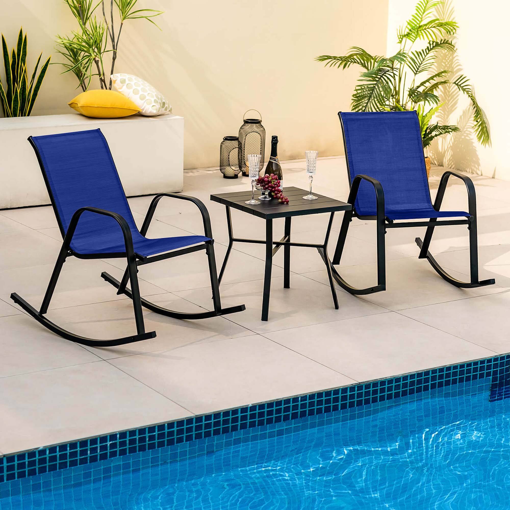 Back. Costway - 4 PCS Patio Rocking Chair Heavy-Duty Metal Rocker Outdoor Anti-Slip - Navy.
