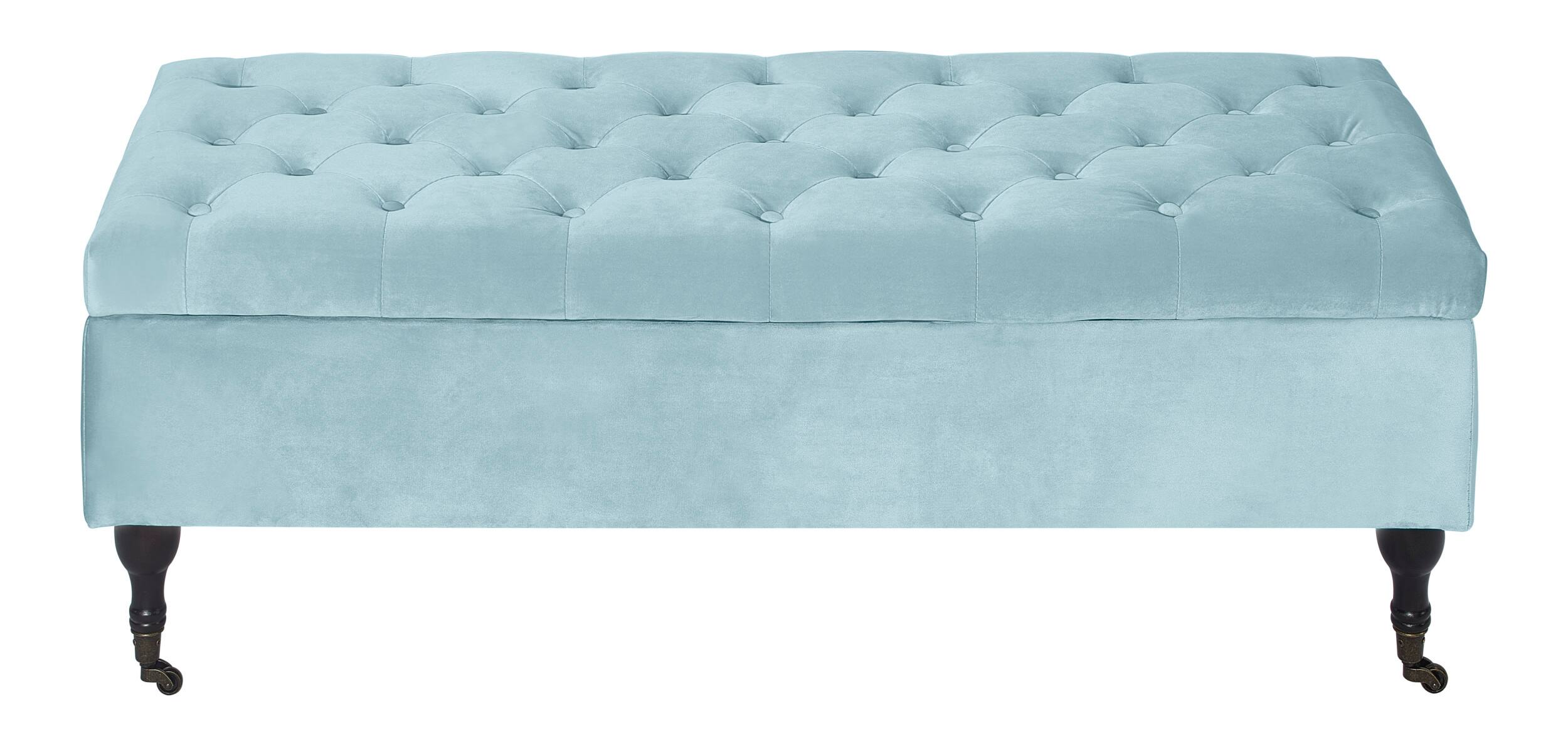 Elle Decor Vintage Collette Velvet Storage Bench Vintage Blue Velvet ...