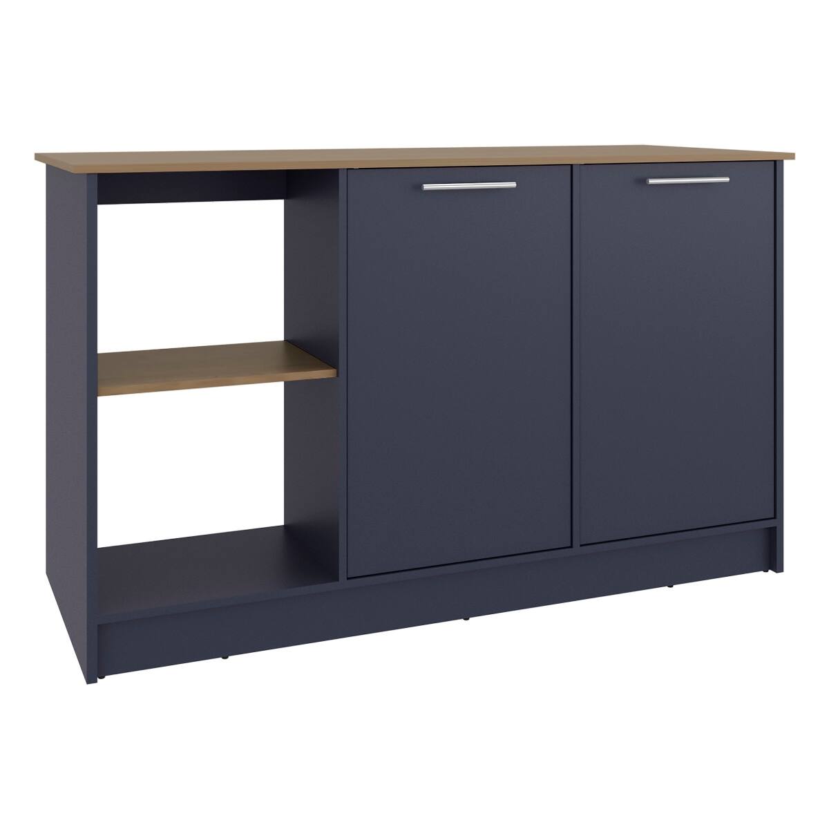 Front. Loheer - Loheer Modern Blue and Cream Kitchen Island with Large Dining Countertop Double Door Cabinet - Blue+Cream.