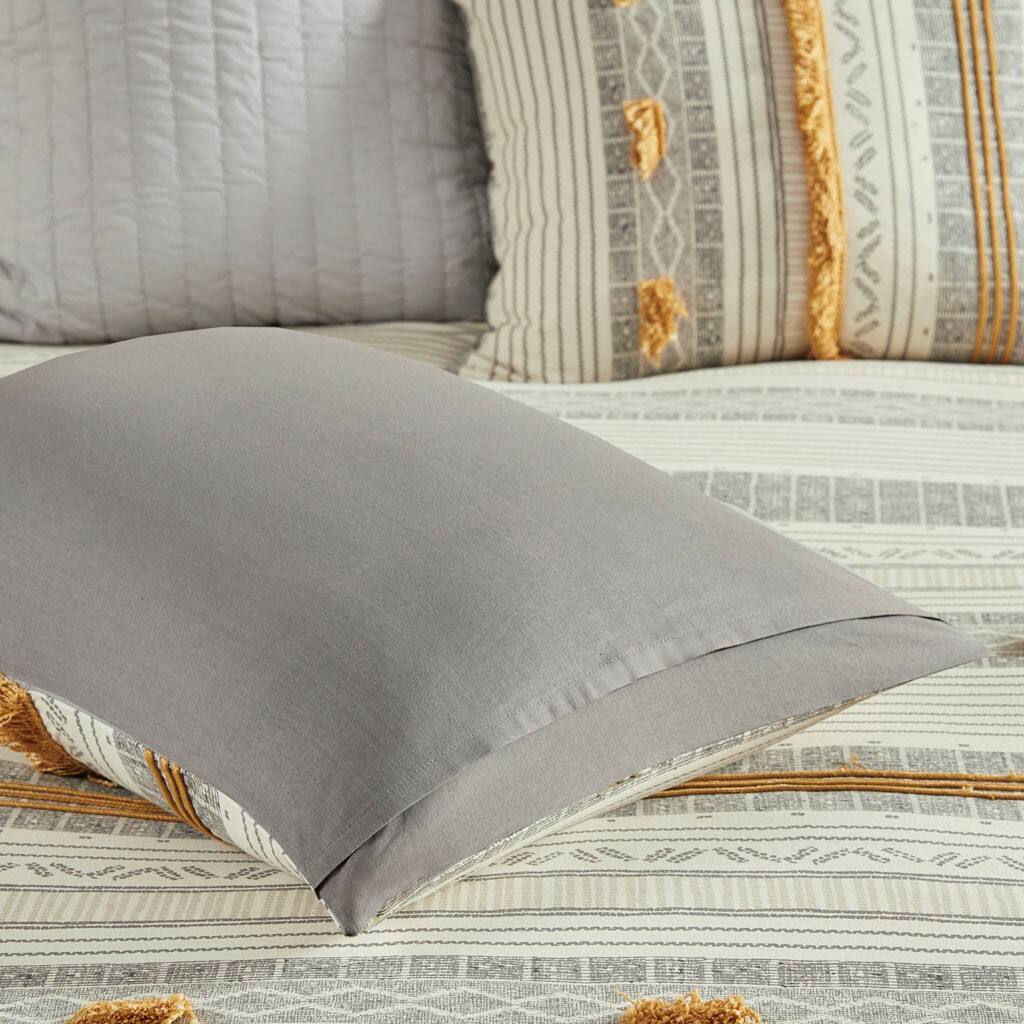 Alt View 3. Gracie Mills - Gracie Mills Belinda Serene Stripe 3-Piece Cotton Duvet Cover Set - Gray/Yellow.