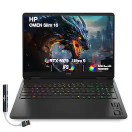 HP - OMEN Slim 16 Laptop 16.0 WUXGA Display (Ultra 9-285H, 64GB, 4TB SSD, GeForce RTX 5070, Win 11 Pro) w/USB Hub - Shadow Black