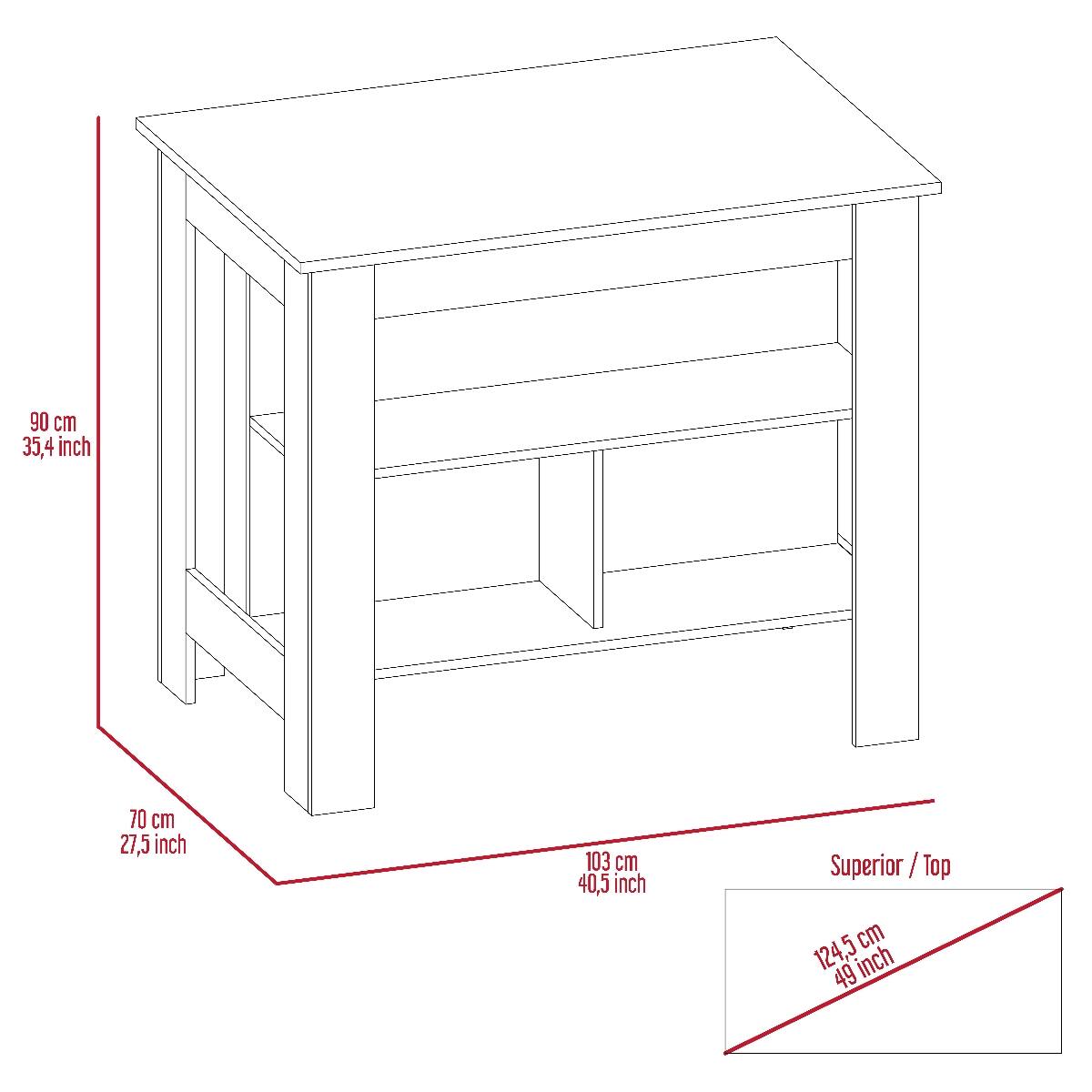 90 cm 35.4 inch  
70 cm 27.5 inch  
103 cm 40.5 inch  
Superior / Top 124.5 cm 49 inch