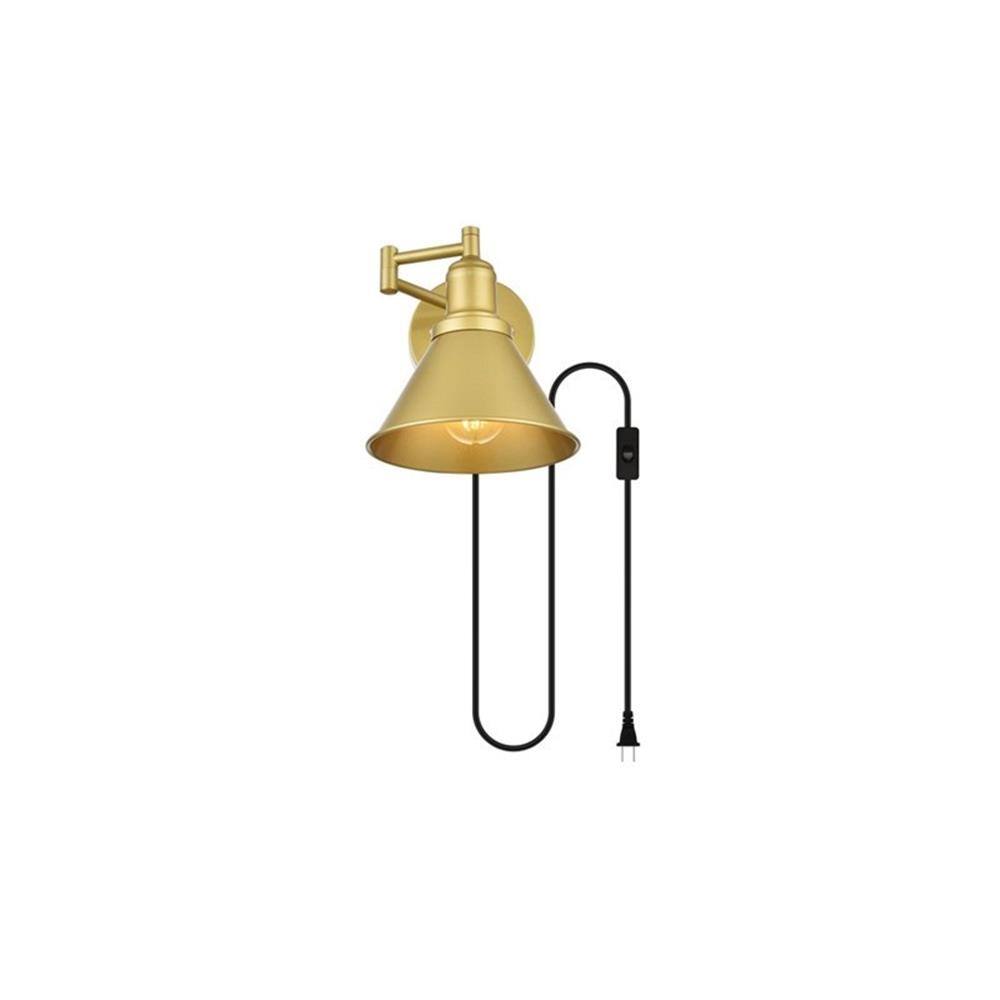 Alt View 3. Living District - Jair 1-Light Metal Plug-in Wall Sconce - Brass - Brass.