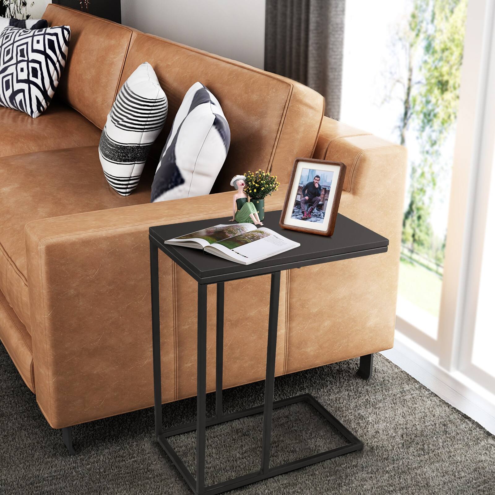 Angle. Sugift - Tray Sofa Side End Table - Black.