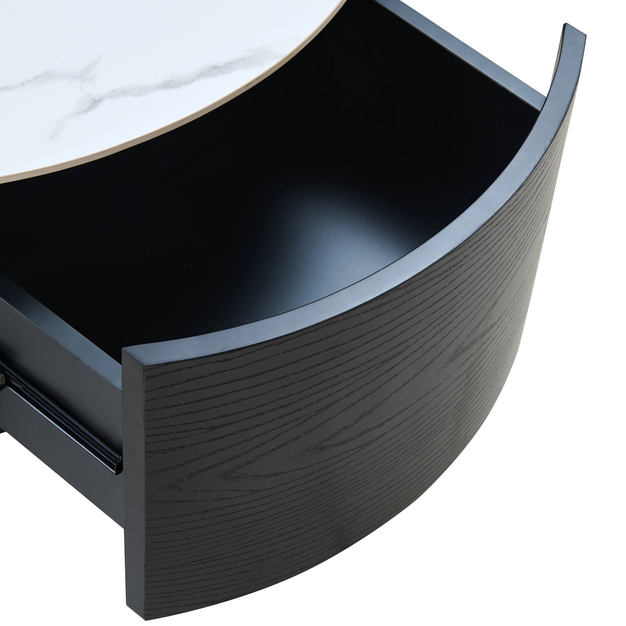 Alt View 7. GOODSILO - Modern Round Mobile Coffee Table with Two Drawers and Marble-Pattern Top - Black.