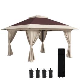 Outsunny - 13' x 13' Pop Up Gazebo with Netting, UPF 50+ Instant Canopy Tent Shelter with Water/Sand Bags - Brown