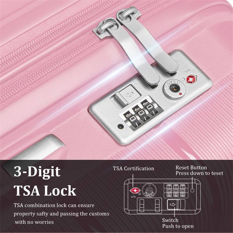 3-Digit TSA Lock

TSA combination lock can ensure property safety and passing the customs with no worries

- TSA Certification
- Reset Button: Press down to reset
- Switch: Push to open