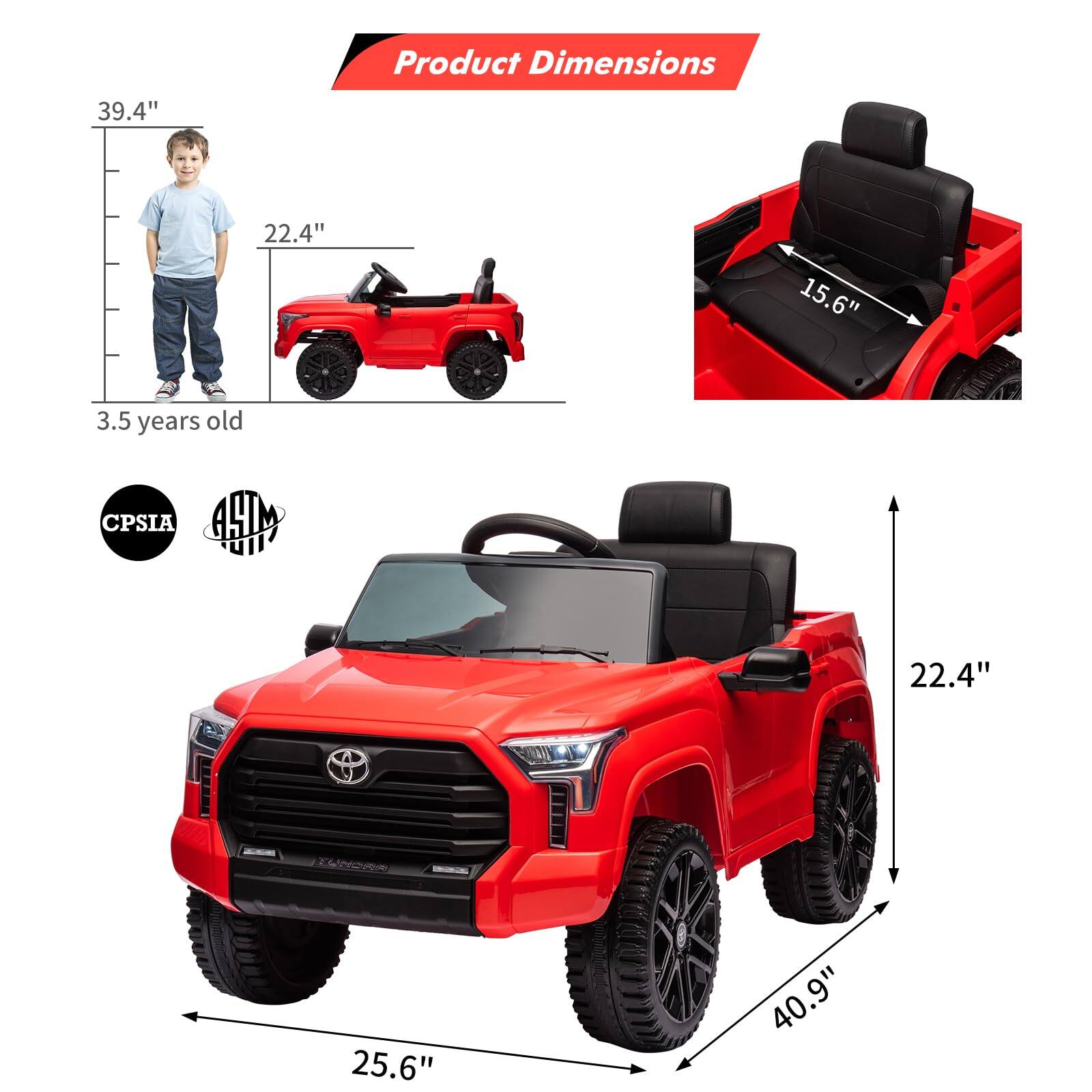 Product Dimensions

- Length: 40.9"
- Width: 22.4"
- Height: 25.6"
- Seat Width: 15.6"
- Height of Seat: 22.4"
- Height of Child: 39.4" (3.5 years old)

CPSIA
44M