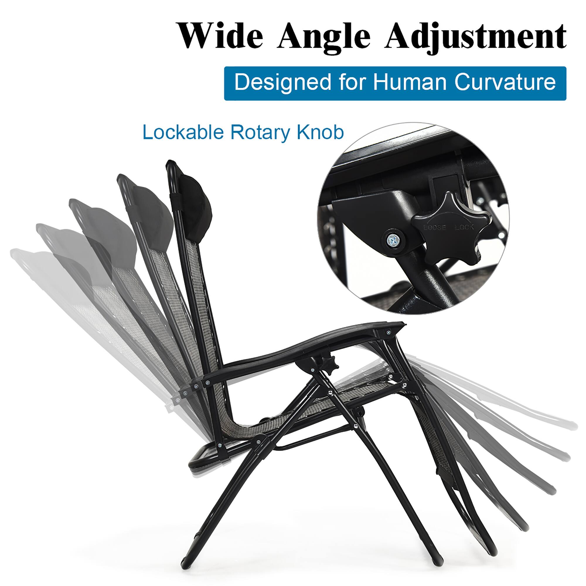 Wide Angle Adjustment, Designed for Human Curvature, Lockable Rotary Knob, LOOSE LOCK