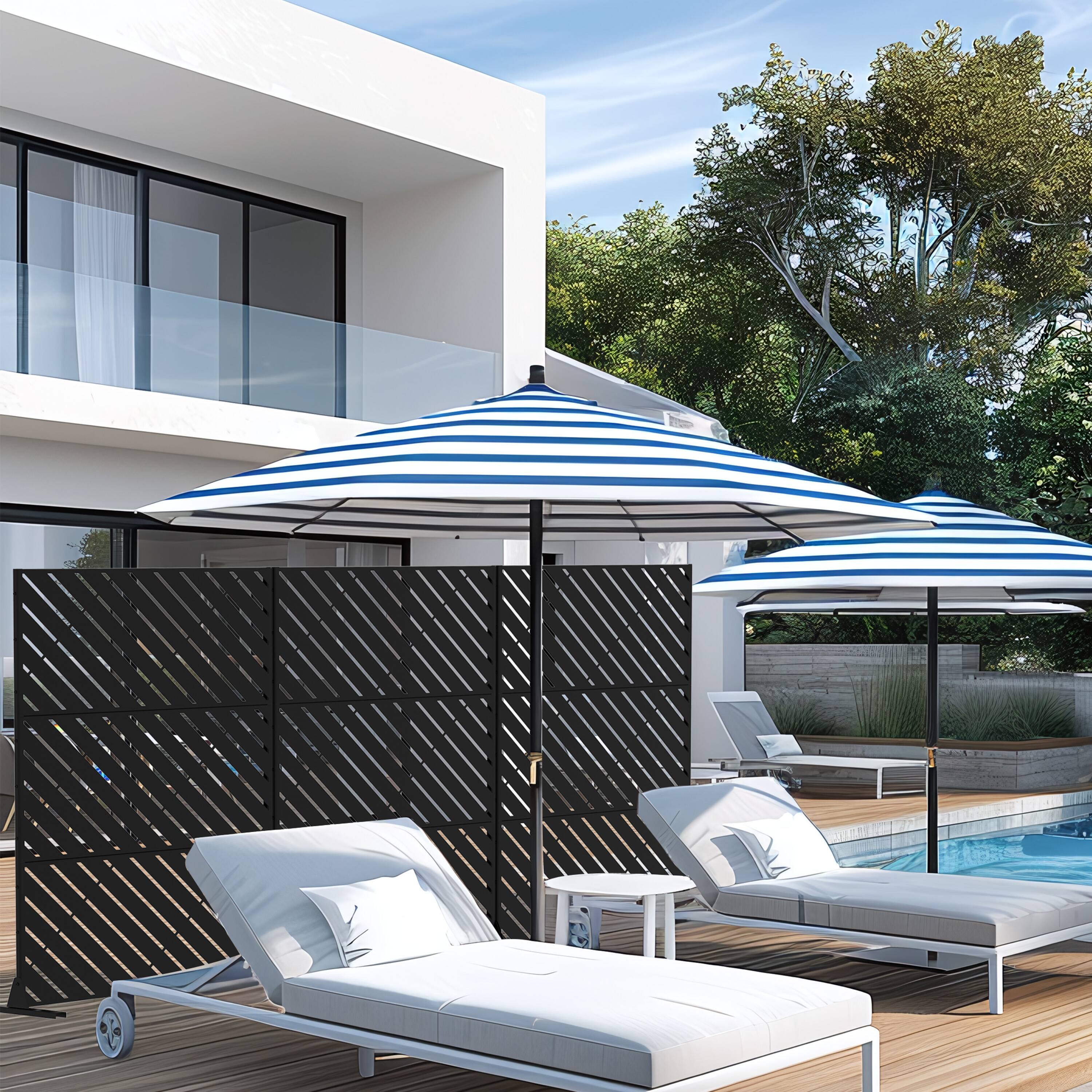 Alt View 2. PexFix - 72 in. x 47 in. Bernard Pattern Metal Outdoor Privacy Screen & Panels, Freestanding Garden Divider Fence - Black.