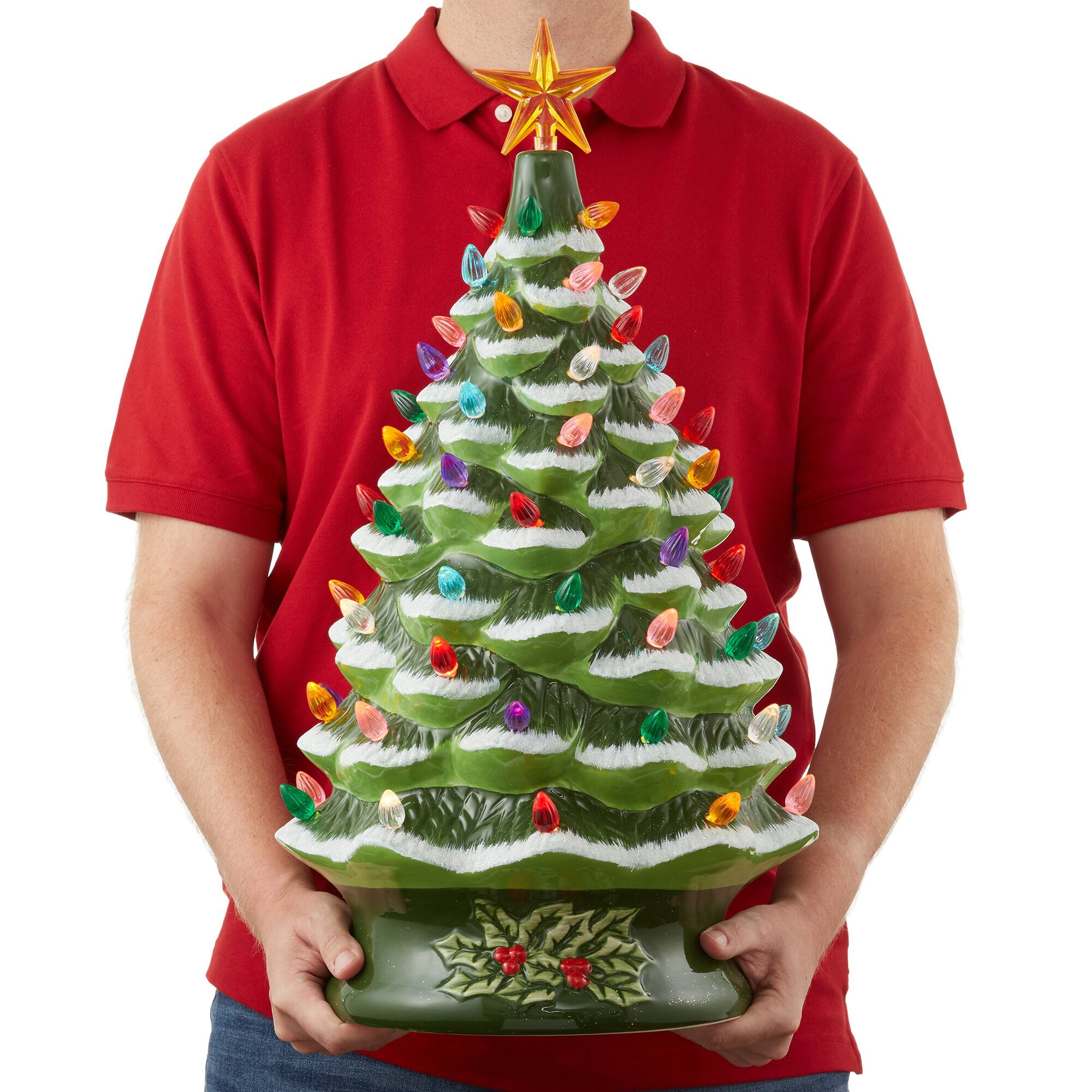 Alt View 2. Casafield - 24-in Hand Painted Ceramic Christmas Tree - Pre-Lit Tree with Star - Green Snow Flocked.