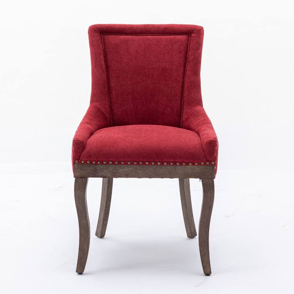 Angle. Loheer - Loheer Wine Red Dining Chairs Set of 2 Burgundy Fabric Solid Wood Legs Bronze Nailhead Trim Mid-Century Modern - Wine Red.