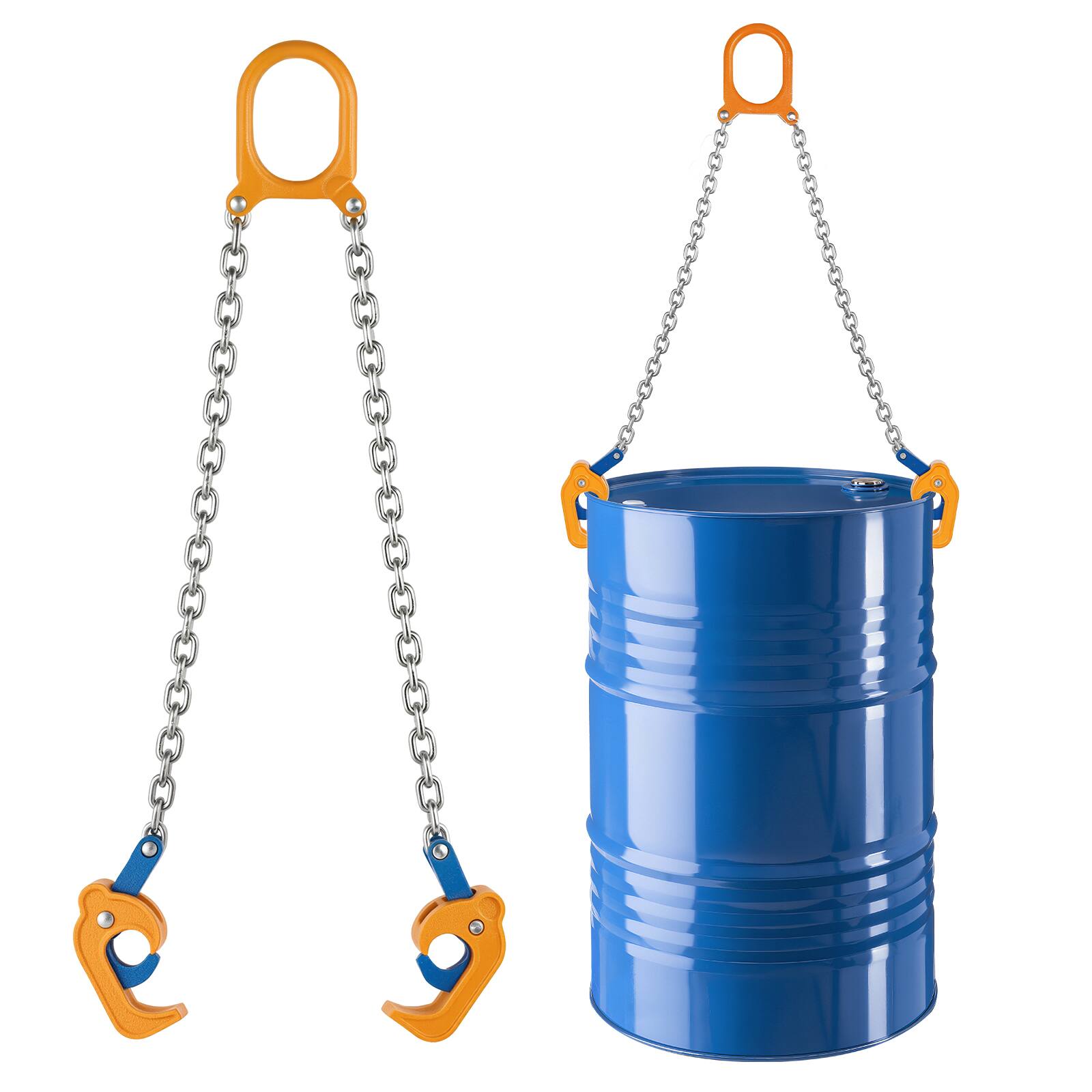Front. VEVOR - Chain Drum Lifter, G80 Drum Lifting Chain Sling with Thickened Security Hook, 2000LBS Capacity, 1.6ft Long Sturdy Drums - Blue;Silver.