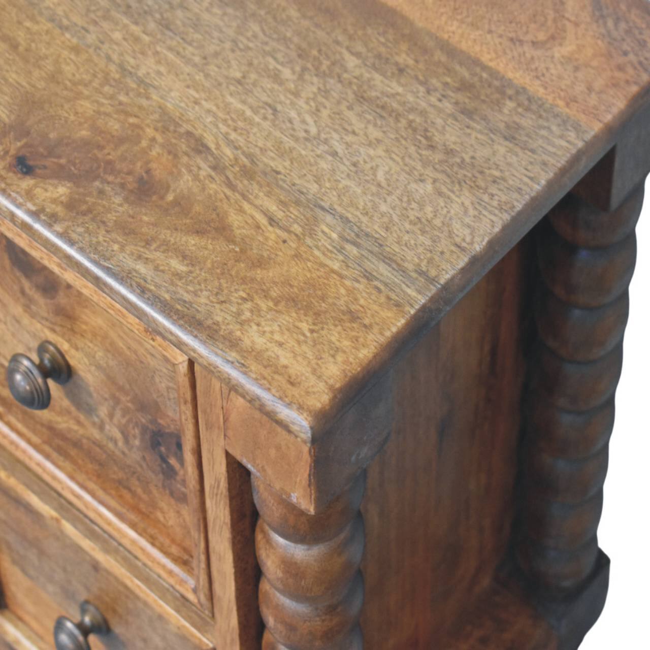 Alt View 6. Tiramisubest - Amber Solid Wood Barley Twist Two-Drawer Bedside Table - Brown.