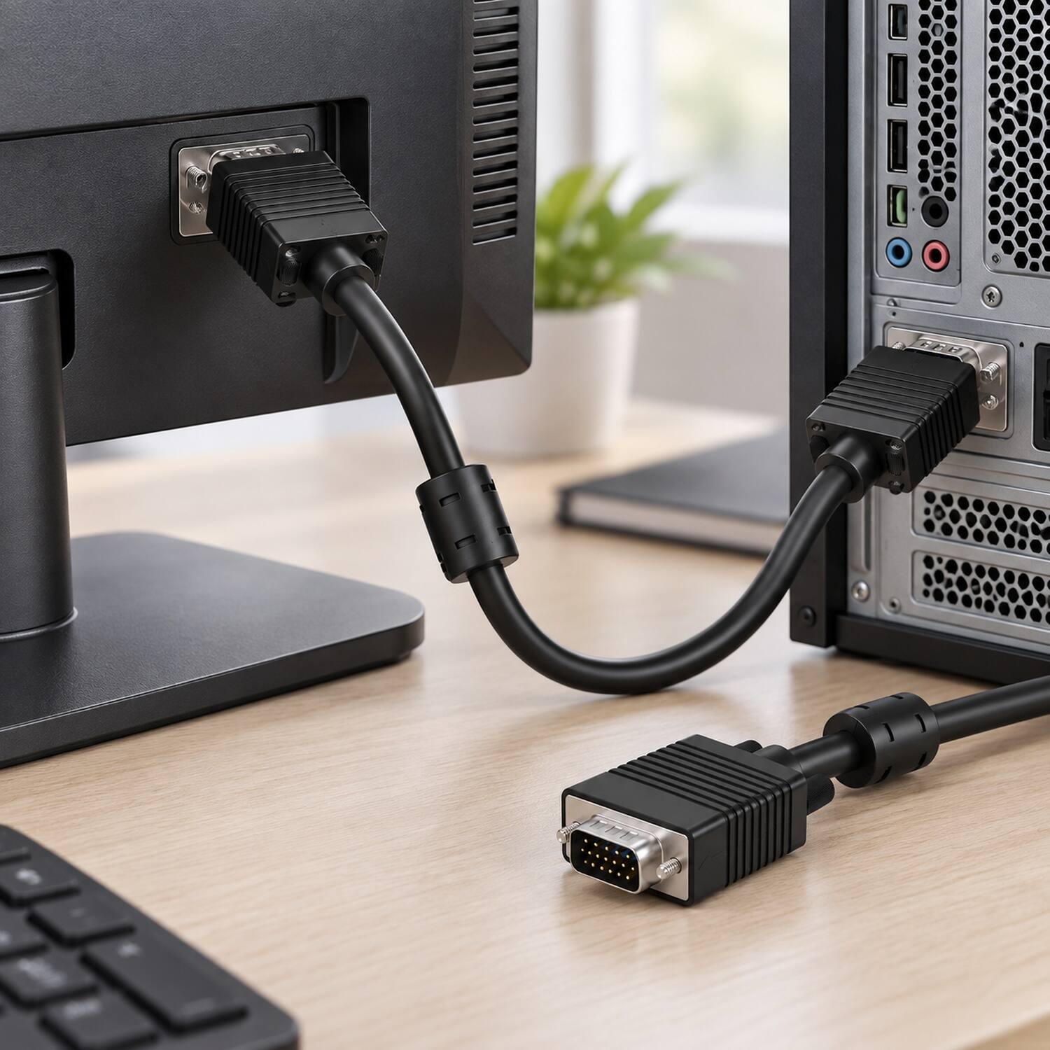 Left. Sanoxy - 35ft SVGA HD15 M/M Monitor Cable with Ferrites - Black.