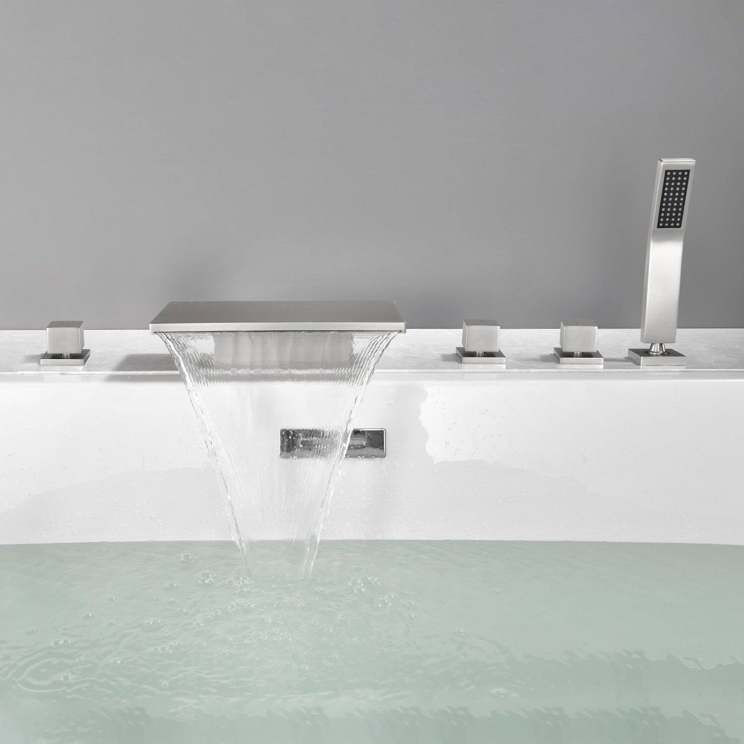 Alt View 1. Boyel Living - Brushed Nickel Five-Hole Waterfall Bath Faucet with Handheld Shower SUS304 Material cUPC Certified - Brushed Nickel.