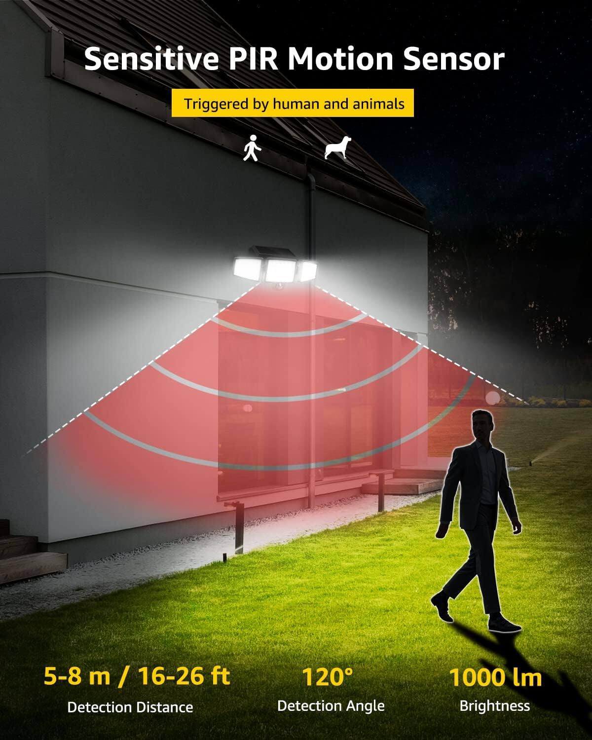 Left. Lepro - Solar Lights with Motion Sensor, High Brightness, Adjustable Heads, Waterproof Wireless Wall Light for Yard Garage - Black.