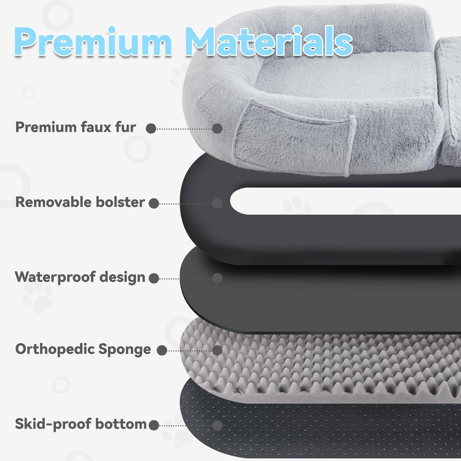 Premium Materials

- Premium faux fur
- Removable bolster
- Waterproof design
- Orthopedic Sponge
- Skid-proof bottom