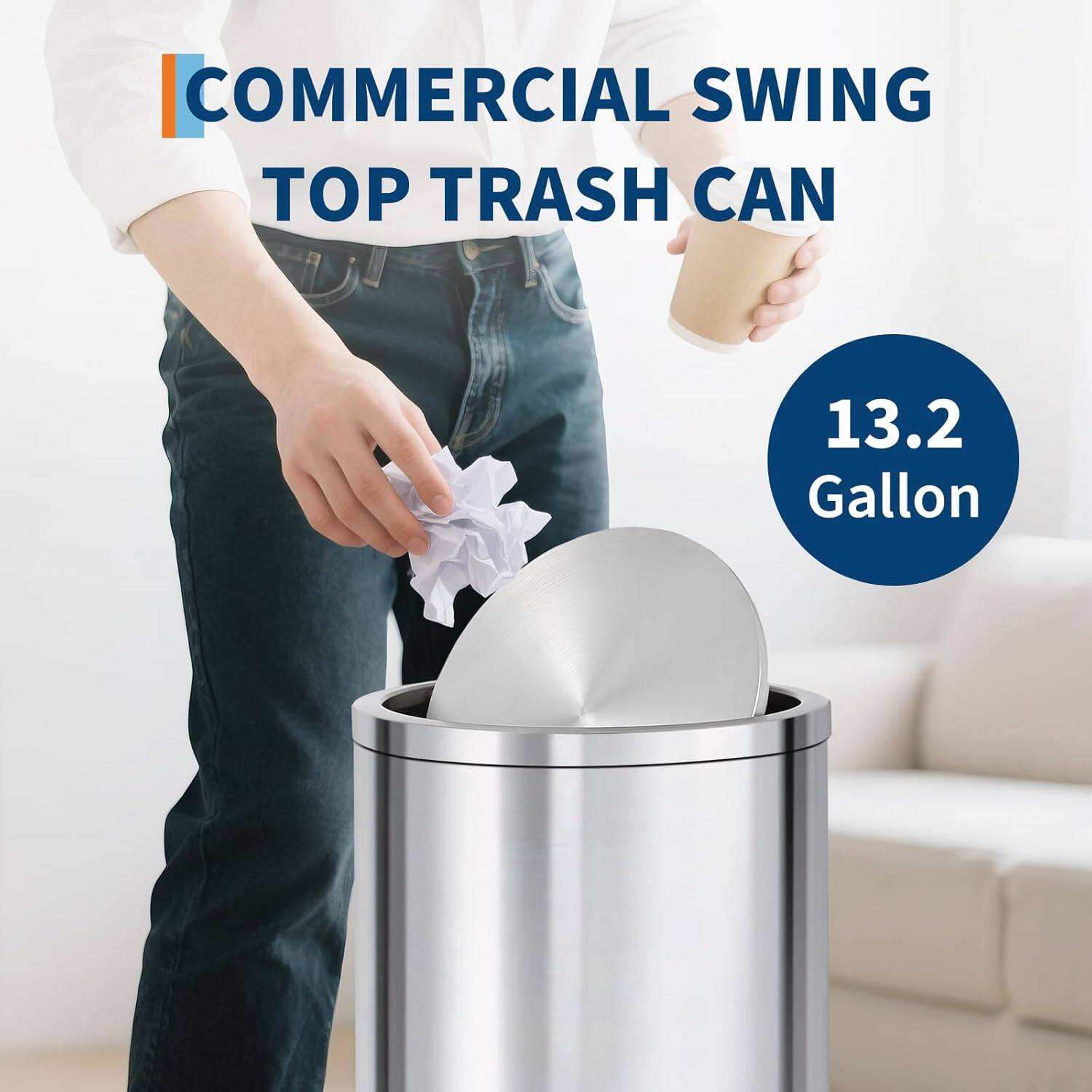 COMMERCIAL SWING TOP TRASH CAN  
13.2 Gallon