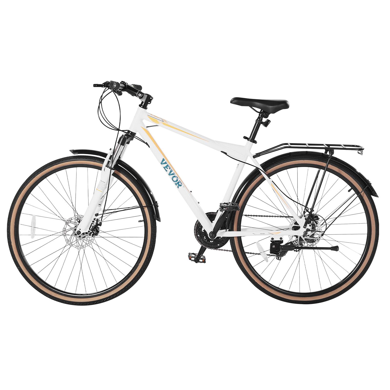 Alt View 5. VEVOR - Hybrid Bike, Lightweight Aluminum Frame Bike, 700c Wheel Hybrid Bicycle,Step-Over Bikes,with 24-Speed Shimano Drivetrain - White, black.