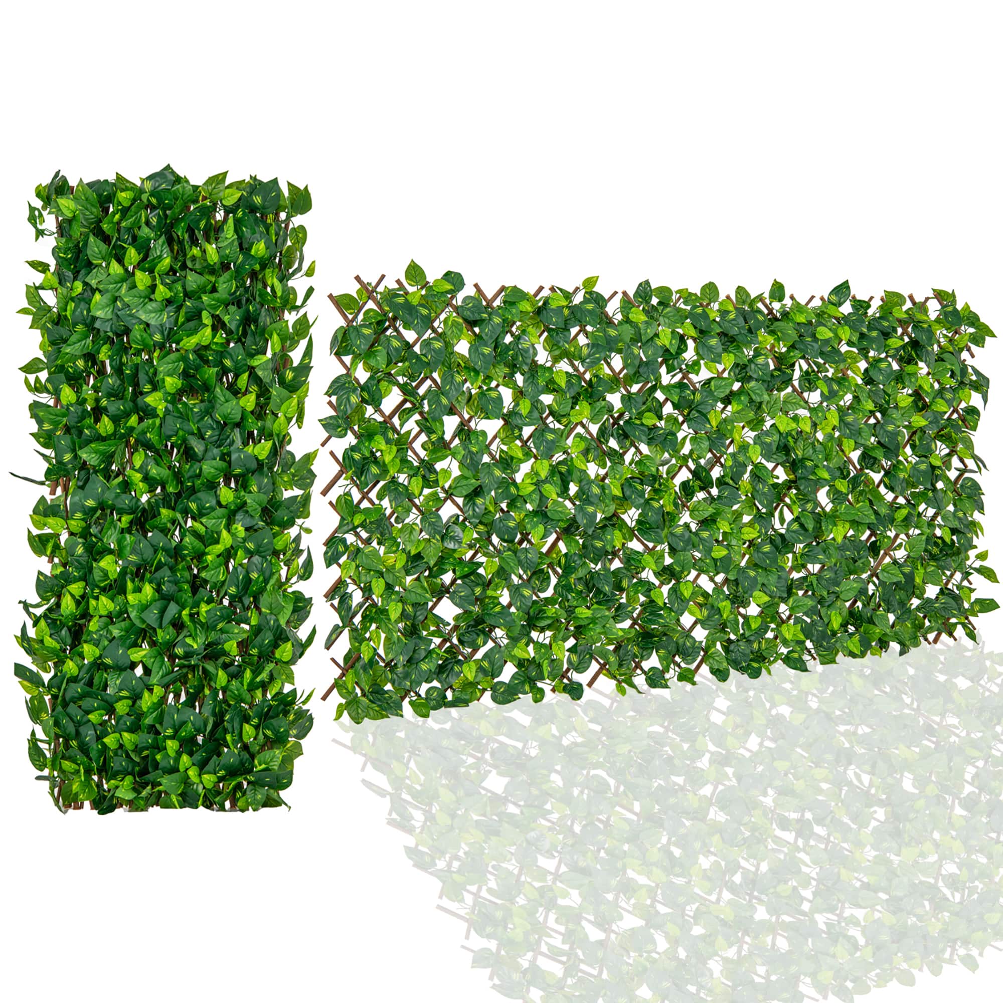Gymax - Expandable Fence Privacy Screen Decorative Faux Ivy Fencing Panel for Backdrop - Green