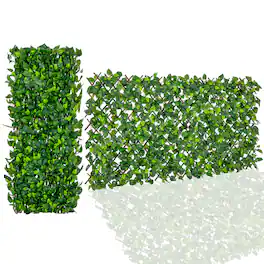 Gymax - Expandable Fence Privacy Screen Decorative Faux Ivy Fencing Panel for Backdrop - Green
