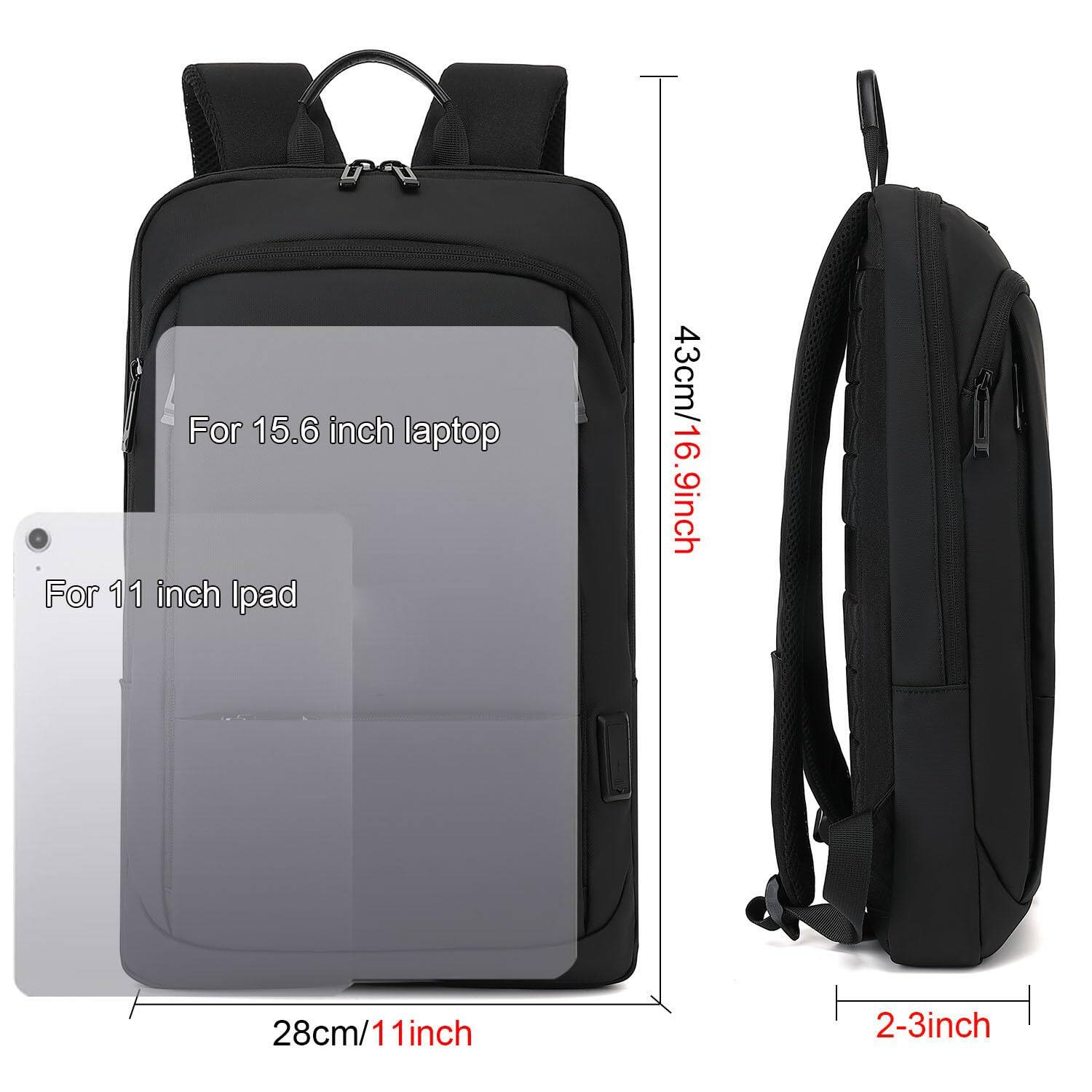Back. Live At Space - Business Slim Backpack For Men Women 15 6 Inch Water Resistant Laptop With Usb Computer Notebooks Lightweight Small - 1505 Black.