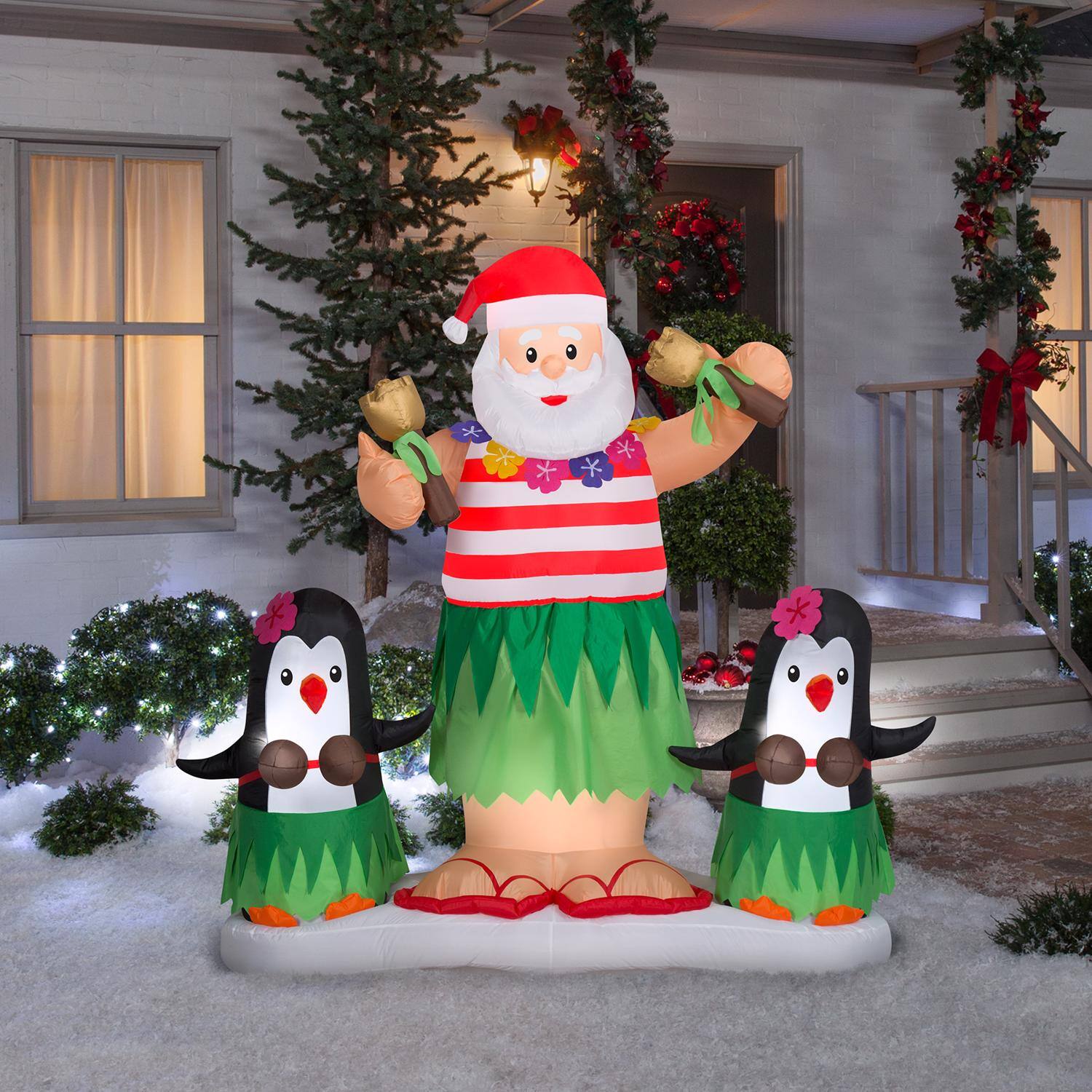 Angle. Gemmy - Gemmy Airblown Animated Hula Santa Dance/Penguin Scene 5.5 ft. Inflatable - Multicolored.