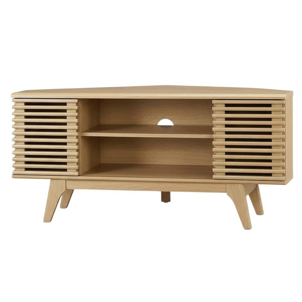 FurniFact - wood corner TV stand with sleek design and sturdy construction - Brown