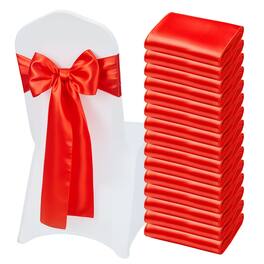 VEVOR - Satin Chair Sashes Bows, 50PCS Chair Ribbon Ties Back Sash, 7 x 108 inch, Wedding Reception Decoration - Red