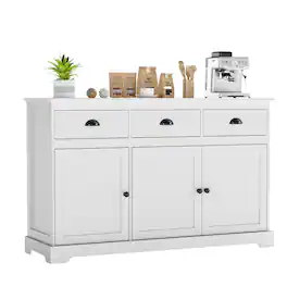 Costway - 53.5" Storage Cabinet with 3 Drawers 2 Adjustable Shelves Buffet Sideboard - White