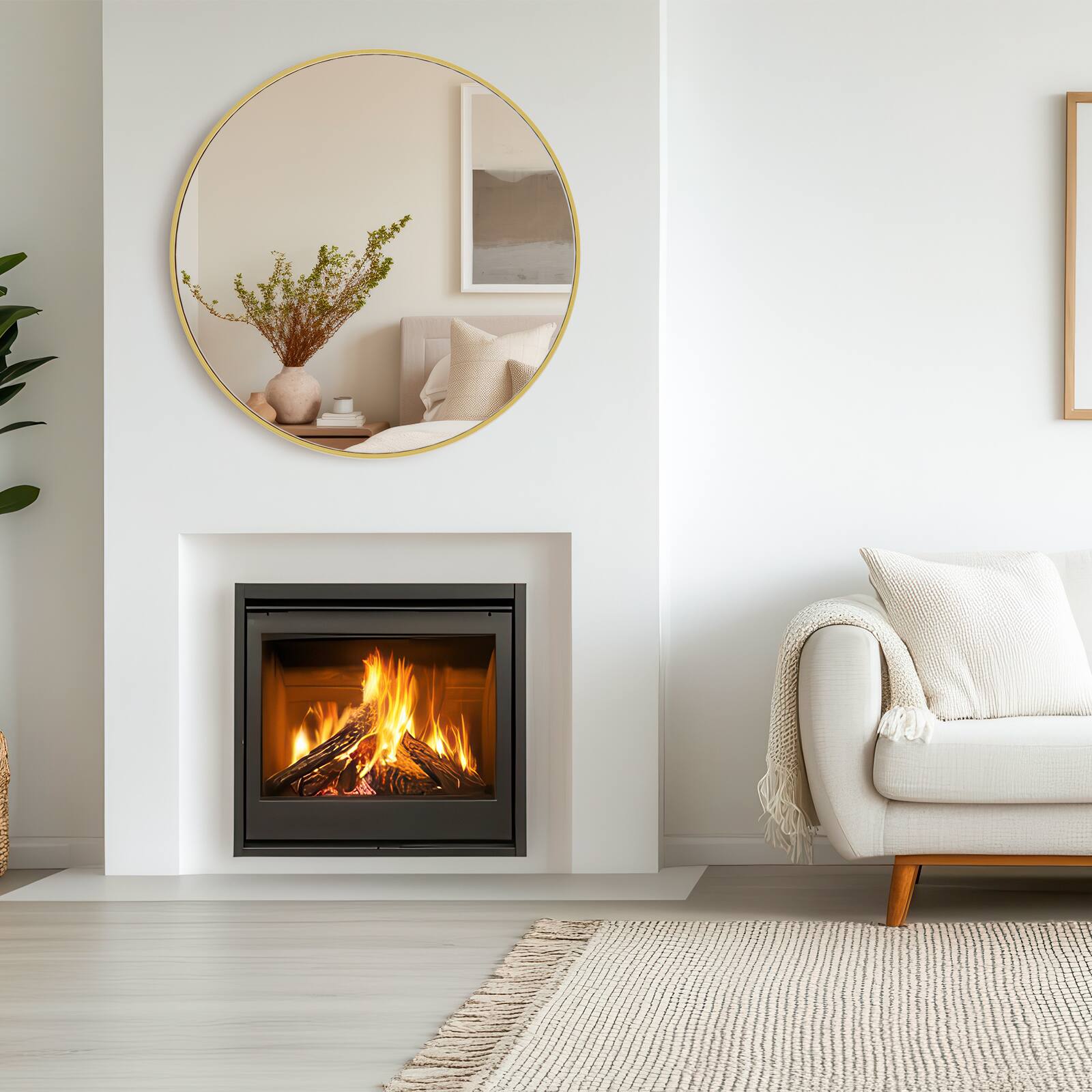 Angle. Bestier - Bestier Gold 30 in. Round Wall Mirror for Over Sink, Circle Mirror for Bathroom, Entryway, Bedroom, Vanity - Gold.