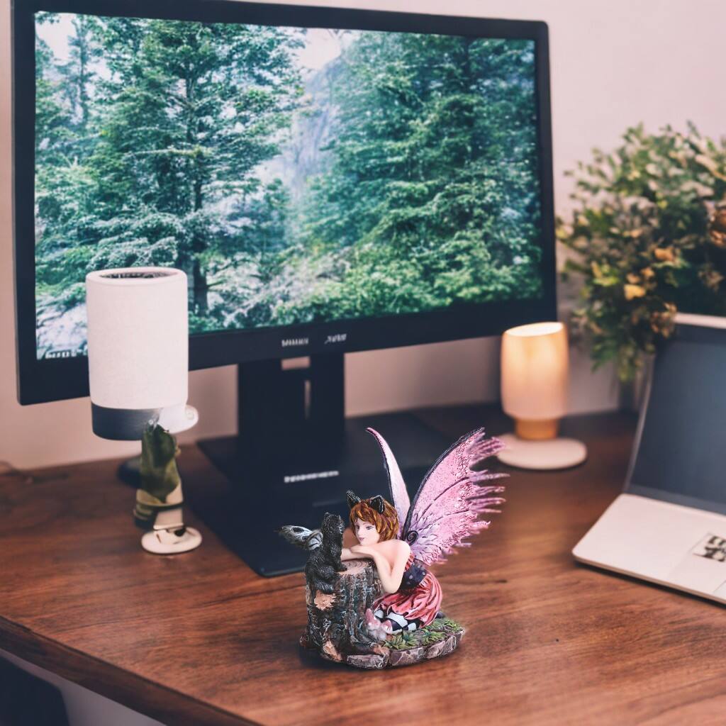 FC Design - 6"H Fairy with Cat Figurine Statue Office Desk Tabletop Home Decor Gift - Multi-Color